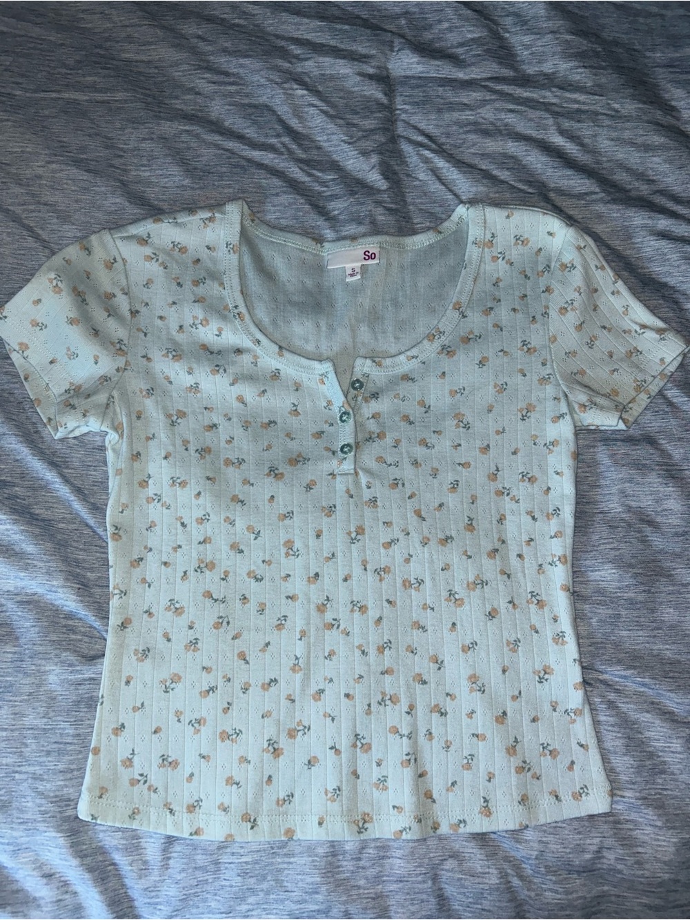 Carter's Light Mint Short Sleeve Henley with Tan Floral Print